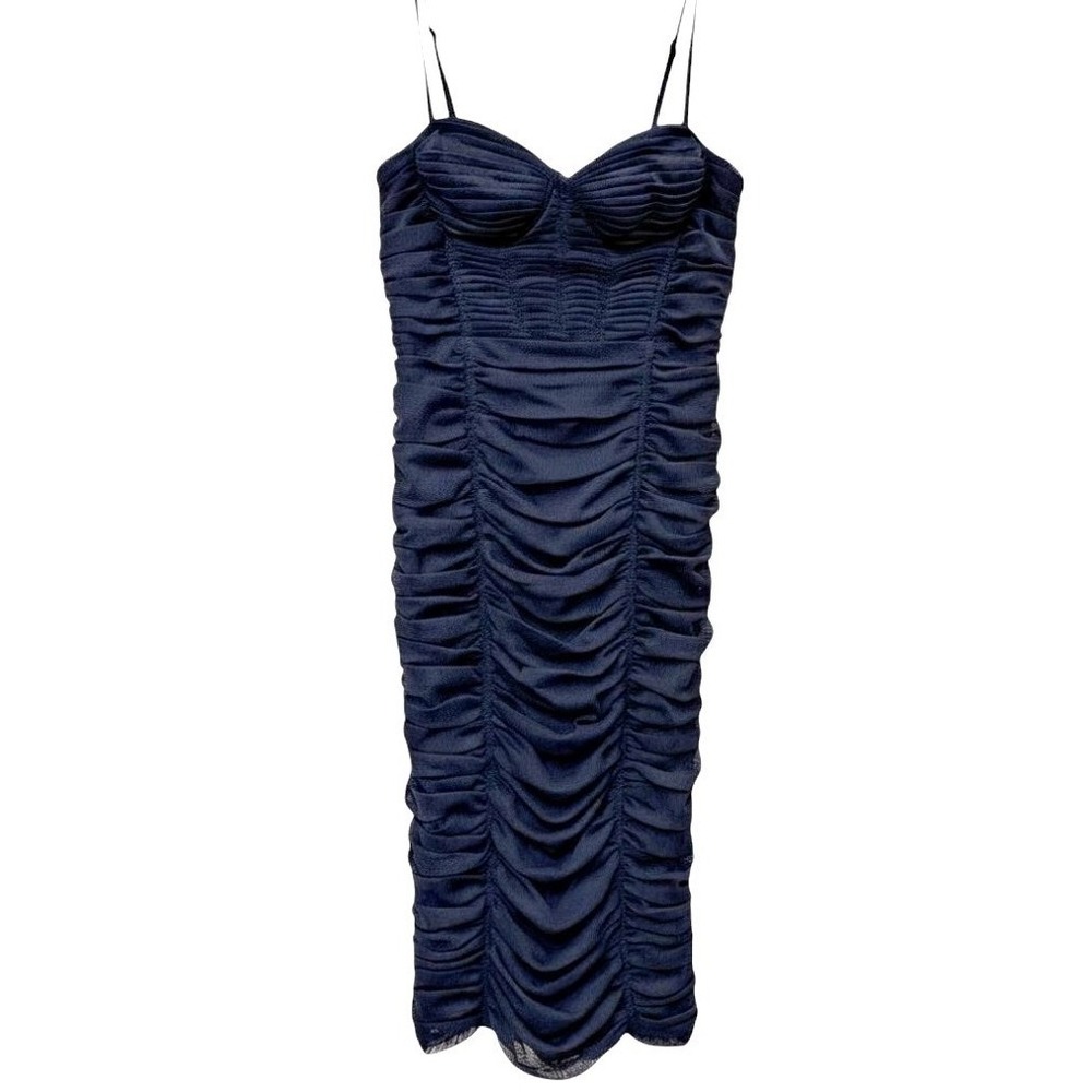 BCBGMaxAzria Strapless Navy Ruched Midi Dress Women's 10 Formal Bachelorette